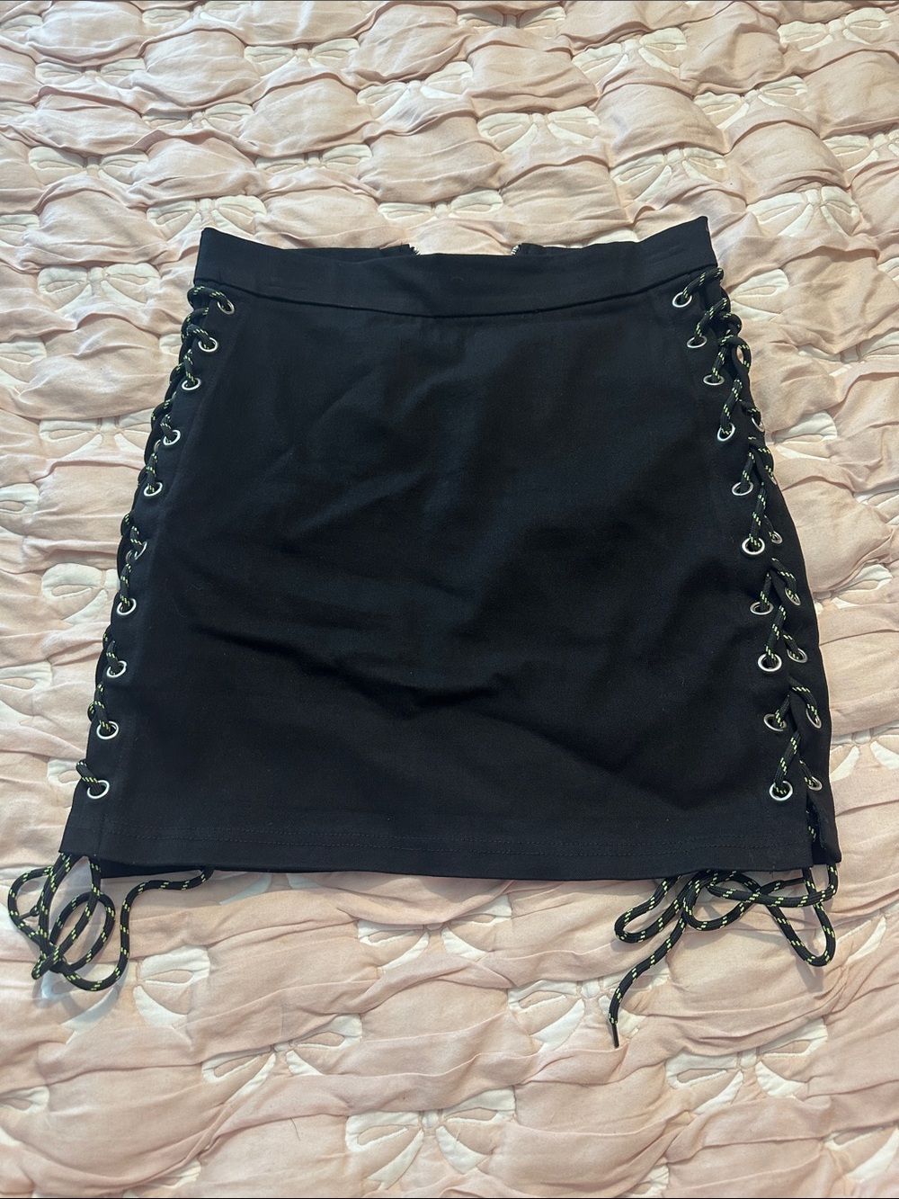 SHEIN Black Lace-Up Eyelet Mini Skirt